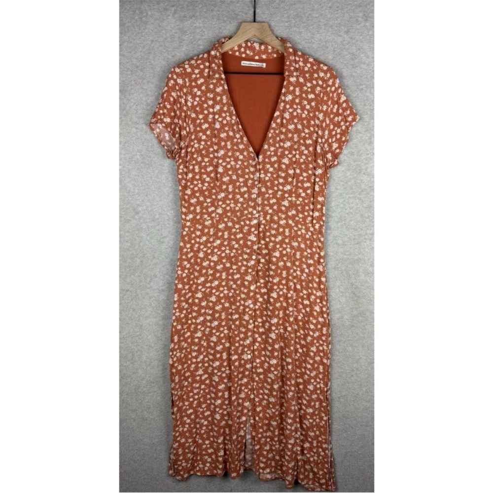 Abercrombie & Fitch Dress Orange Floral Garden Party Midi Button Down